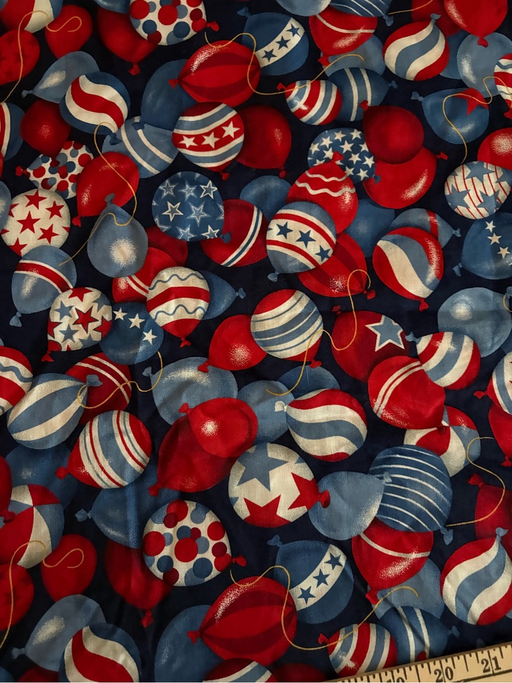 Patriotic Red, Blue & White Balloon Print Fabric 1 yard (1.6 yards)